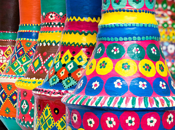 istock Composition of artistic painted clorful handcrafted pottery vases 594482732