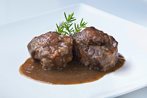 delicious traditional recipe from spain with beef tail and sauce