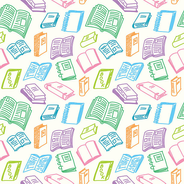 Books sketch seamless Books sketch seamless colorful pattern in doodle style, vector illustration book backgrounds stock illustrations