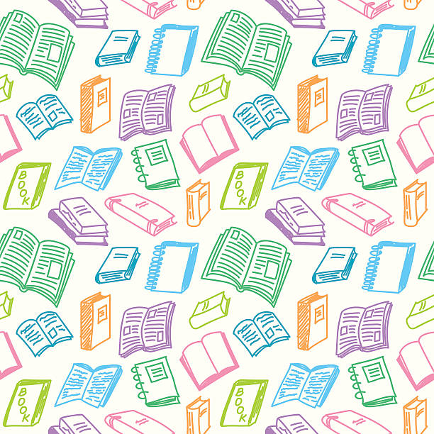 Books sketch seamless Books sketch seamless colorful pattern in doodle style, vector illustration rows of books stock illustrations