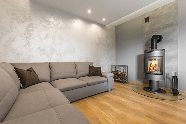 istock Living room with decorative wall plaster idea 594485284