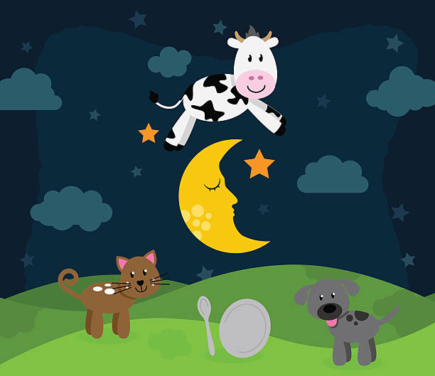ilustraciones, imágenes clip art, dibujos animados e iconos de stock de hey diddle diddle nursery rhyme paisaje - dog school illustrations