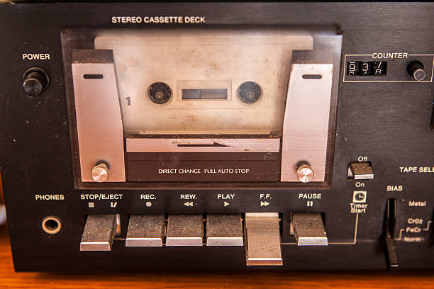 istock Old quality stereo cassette with tape inside 594486298