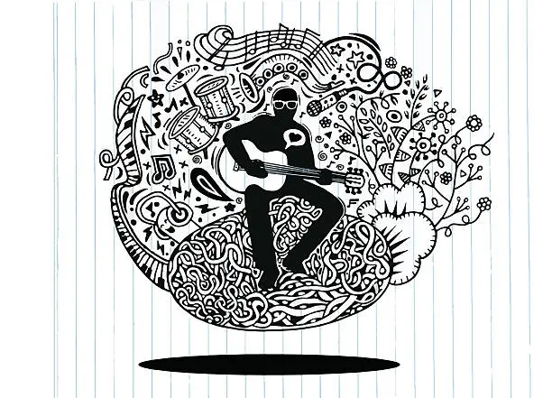 Vector illustration of Hand drawing Doodles musician playing guitar and sings