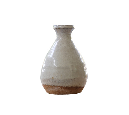 old jar earthenware of japanese style (japanese sake bottle) isolated on white background and have clipping paths.