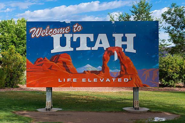 Thompson Springs, Utah, USA - July 19, 2016: Welcome to Utah sign on the eastern portion of Interstate 70 near Colorado