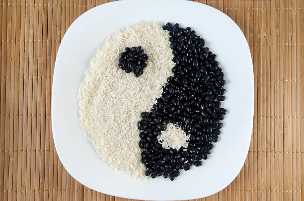 yin yang with black beans and rice
