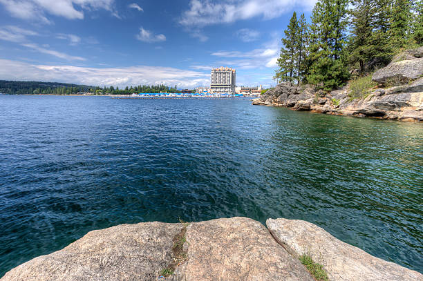 Coeur d'Alene Lake from Tubbs Hill. The view of Coeur d'Alene lake and the resort from Tubbs Hill. choeur stock pictures, royalty-free photos & images