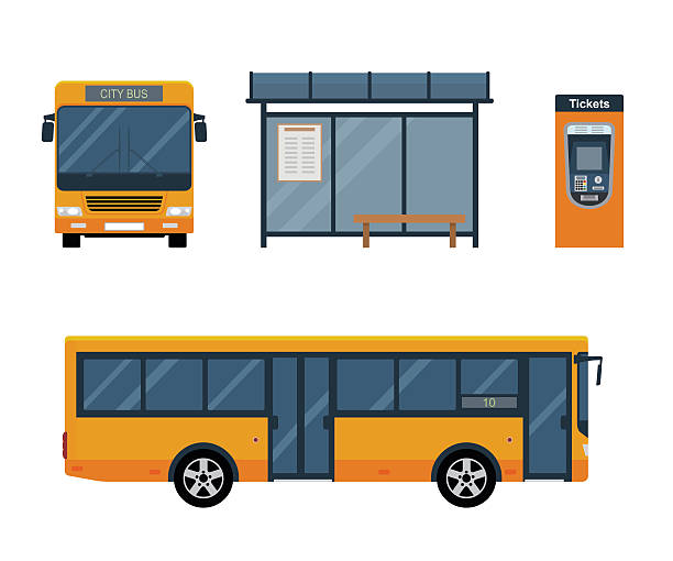 ilustraciones, imágenes clip art, dibujos animados e iconos de stock de concepto de estilo plano de transporte público. - autobús