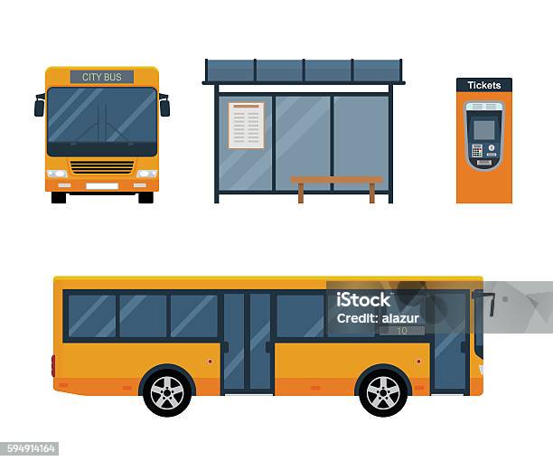 Flat Style Concept Of Public Transport-vektorgrafik och fler bilder på Buss - Buss, Illustration, Framifrån