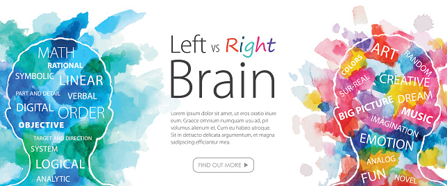 Abstract watercolor vector template depicting left and right brain functions . Nicely layered.