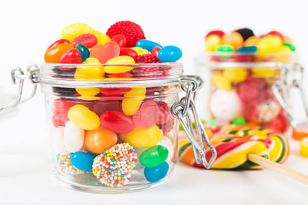istock Full jar of colorful candy closeup 594917188