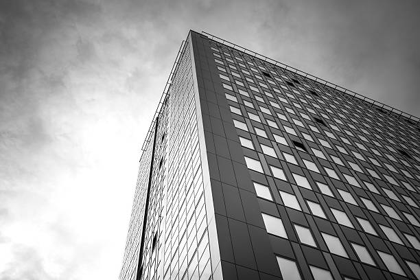 istock Office complex of high-rise buildings. Black and white. 594918320