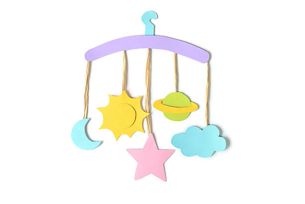 hanging mobile for kid on white background - isolated - using mobile imagens e fotografias de stock