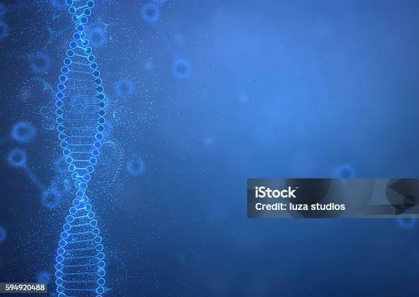 Dna String On Blue Background Stock Photo - Download Image Now - Backgrounds, Healthcare And Medicine, DNA