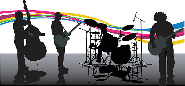 ilustrações de stock, clip art, desenhos animados e ícones de new age rock band music - popular music concert singer silhouette musical band