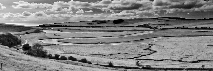 Cuckmere Meanders in muted monochrome
