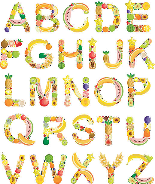 illustrations, cliparts, dessins animés et icônes de alphabet de fruits - alphabet vegetable food text