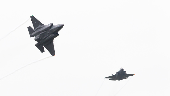 Leeuwarden, the Netherlands - June 10, 2016: F-35 Lightning II flyby on it's European debut at the Royal Netherlands Air Force Days