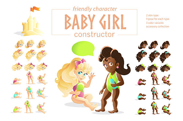 아기 소녀 초상화 컬렉션 고립. - blond hair baby baby girls white background stock illustrations