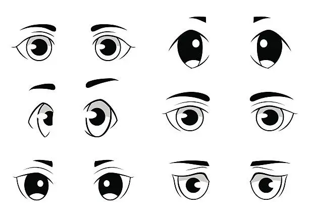 Vector illustration of Set of anime style eyes isolated on white background