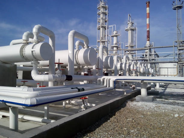 istock Heat exchangers in a refinery 594929136