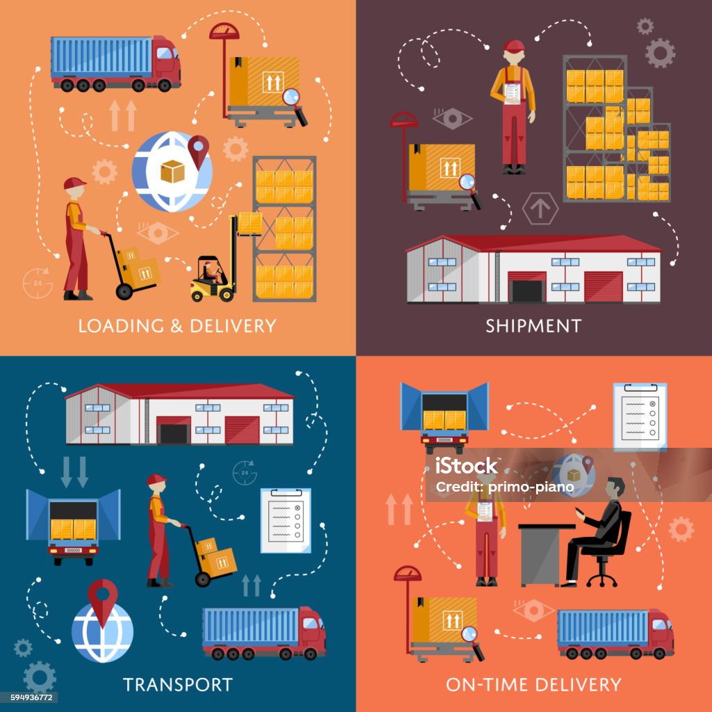 Warehouse Introduction Graphics Warehouse Process Infographics Four Banners Stock Illustration ...
