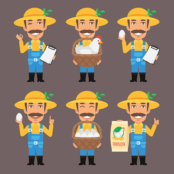 rolnik trzyma kosz z nawozem z jaj kurzych - computer graphic image characters full stock illustrations