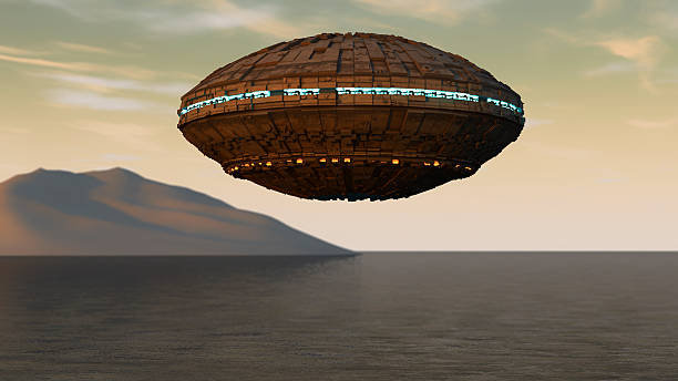 istock Unidentified flying object. Futuristic spaceship. 594937436