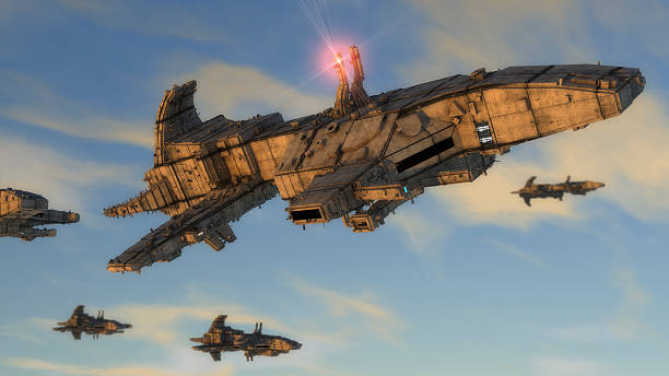 istock Unidentified flying object. Futuristic spaceship. 594937464