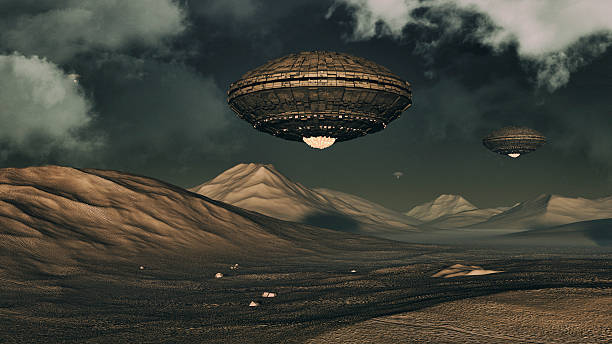 istock Unidentified flying object. Futuristic spaceship. 594937524