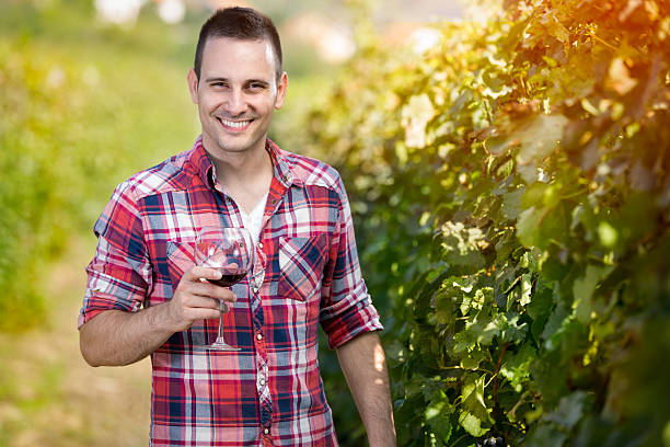 istock man smiling and holding glass of wine 594938174