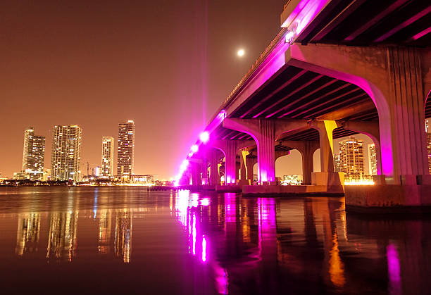 istock Colorful bridges in Miami by night 594939048