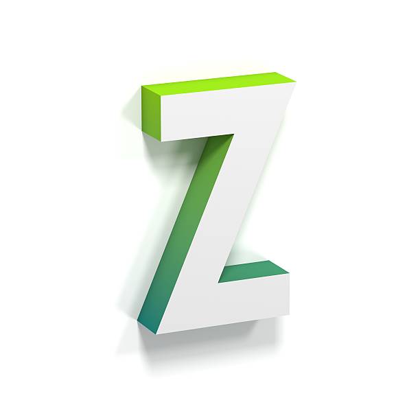Green gradient and soft shadow letter Z Green gradient and soft shadow font. Letter Z. 3D render illustration isolated on white background ortogonal stock pictures, royalty-free photos & images