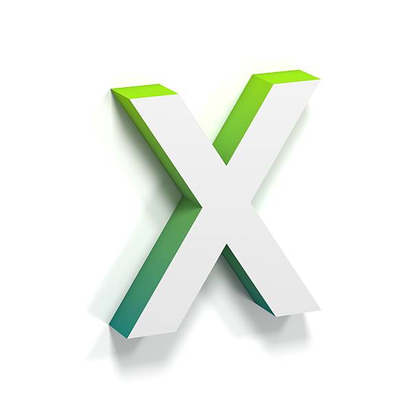 Green gradient and soft shadow letter X Green gradient and soft shadow font. Letter X. 3D render illustration isolated on white background ortogonal stock pictures, royalty-free photos & images