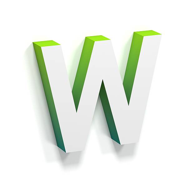 Green gradient and soft shadow letter W Green gradient and soft shadow font. Letter W. 3D render illustration isolated on white background ortogonal stock pictures, royalty-free photos & images