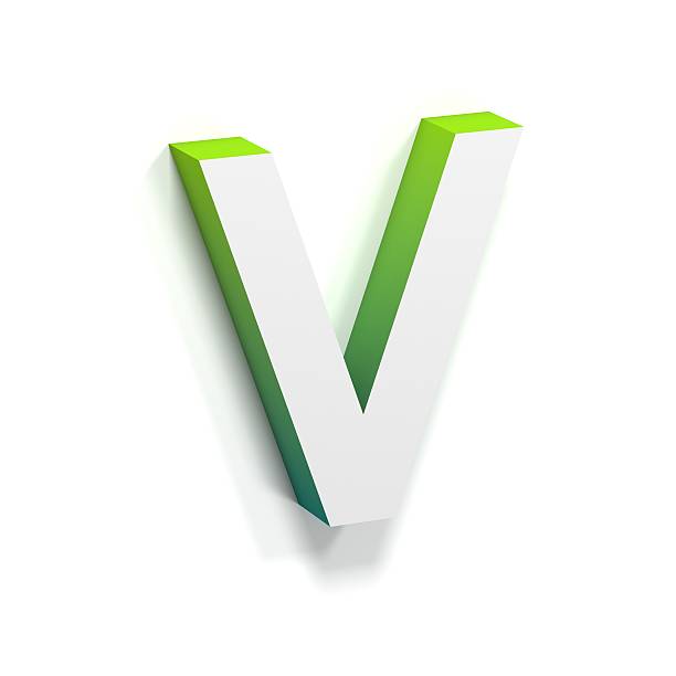Green gradient and soft shadow letter V Green gradient and soft shadow font. Letter V. 3D render illustration isolated on white background ortogonal stock pictures, royalty-free photos & images
