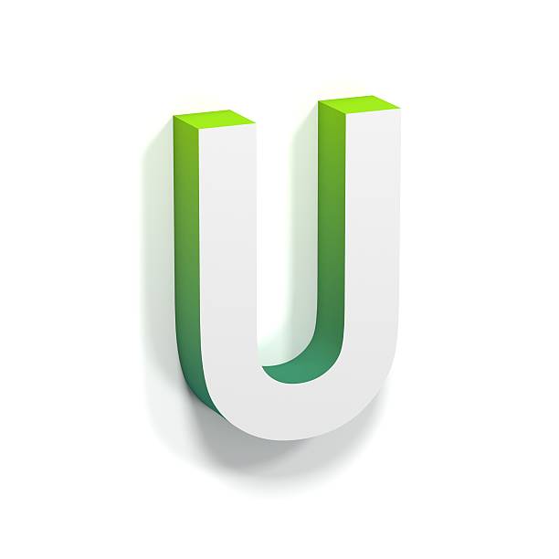 Green gradient and soft shadow letter U Green gradient and soft shadow font. Letter U. 3D render illustration isolated on white background ortogonal stock pictures, royalty-free photos & images