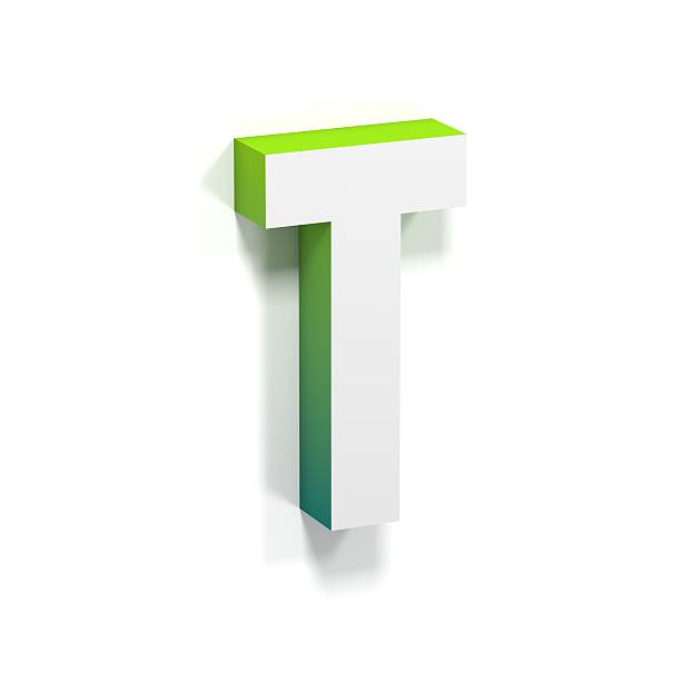 Green gradient and soft shadow letter T Green gradient and soft shadow font. Letter T. 3D render illustration isolated on white background ortogonal stock pictures, royalty-free photos & images