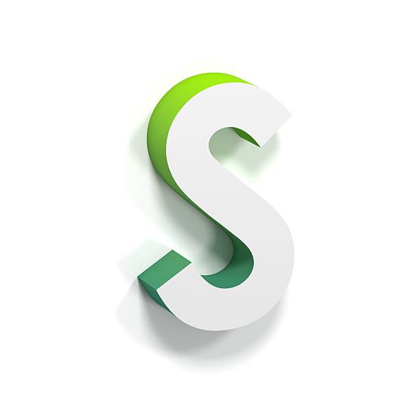 Green gradient and soft shadow letter S Green gradient and soft shadow font. Letter S. 3D render illustration isolated on white background ortogonal stock pictures, royalty-free photos & images