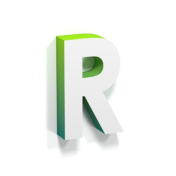 Green gradient and soft shadow letter R Green gradient and soft shadow font. Letter R. 3D render illustration isolated on white background ortogonal stock pictures, royalty-free photos & images