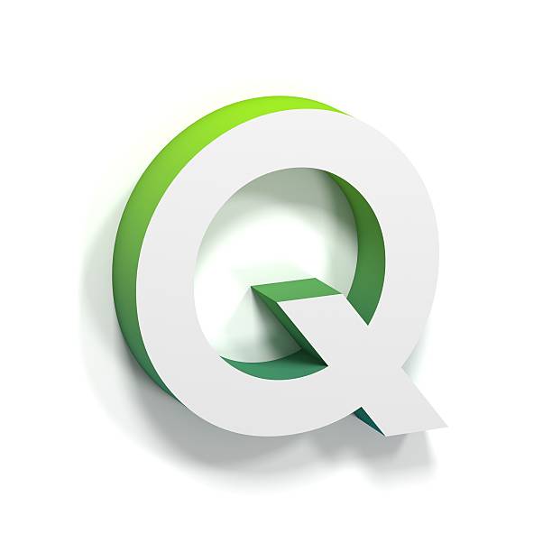 Green gradient and soft shadow letter Q Green gradient and soft shadow font. Letter Q. 3D render illustration isolated on white background ortogonal stock pictures, royalty-free photos & images
