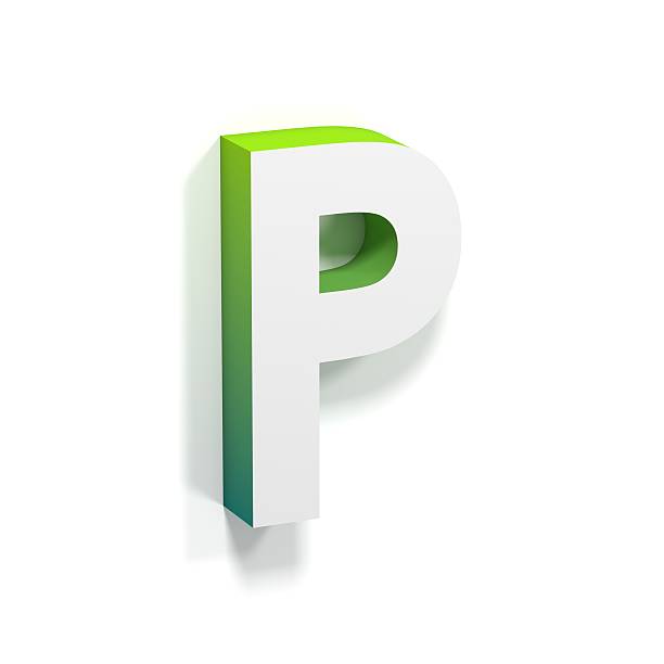 Green gradient and soft shadow letter P Green gradient and soft shadow font. Letter P. 3D render illustration isolated on white background ortogonal stock pictures, royalty-free photos & images