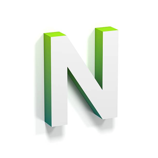 Green gradient and soft shadow letter N Green gradient and soft shadow font. Letter N. 3D render illustration isolated on white background ortogonal stock pictures, royalty-free photos & images