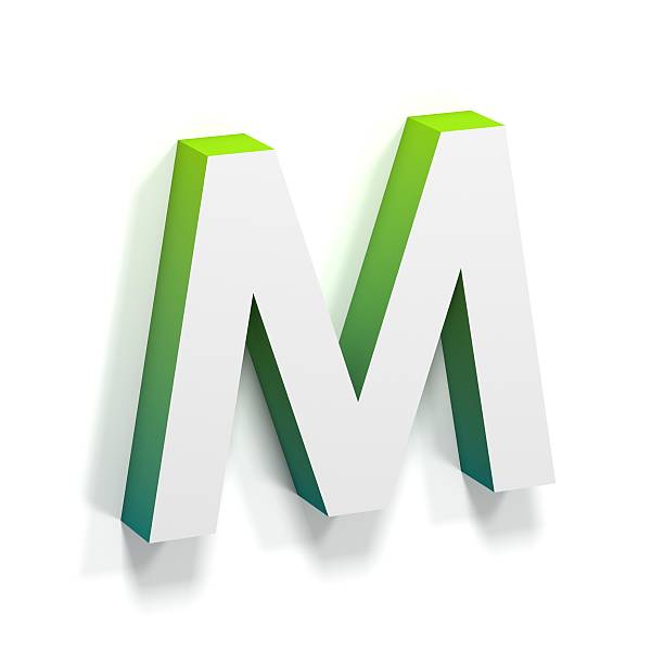 Green gradient and soft shadow letter M Green gradient and soft shadow font. Letter M. 3D render illustration isolated on white background ortogonal stock pictures, royalty-free photos & images