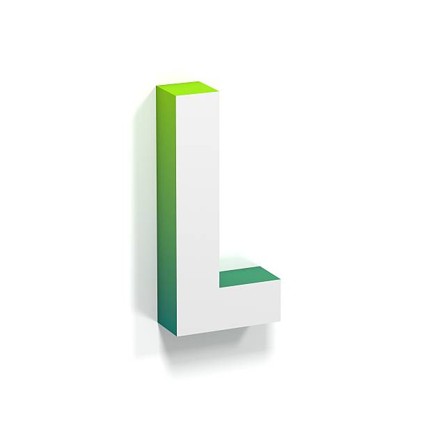 Green gradient and soft shadow letter L Green gradient and soft shadow font. Letter L. 3D render illustration isolated on white background ortogonal stock pictures, royalty-free photos & images