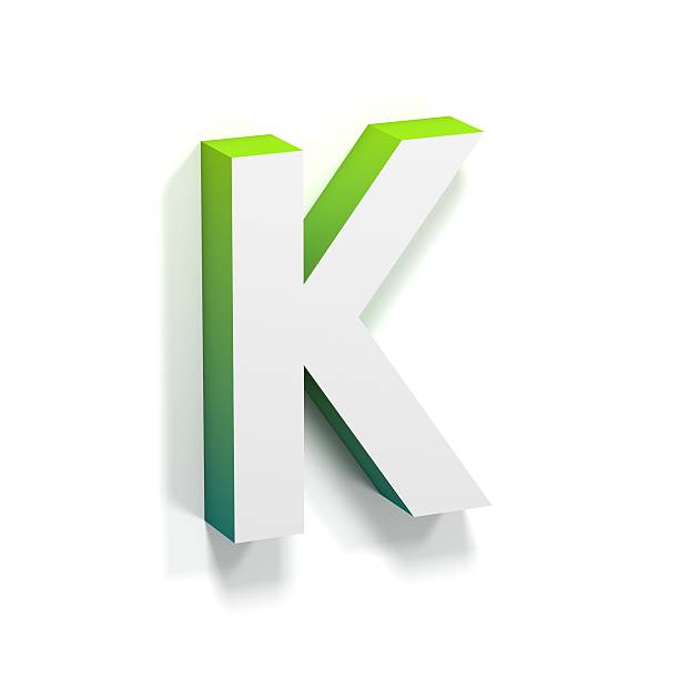 Green gradient and soft shadow letter K Green gradient and soft shadow font. Letter K. 3D render illustration isolated on white background ortogonal stock pictures, royalty-free photos & images