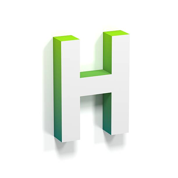 Green gradient and soft shadow letter H Green gradient and soft shadow font. Letter H. 3D render illustration isolated on white background ortogonal stock pictures, royalty-free photos & images