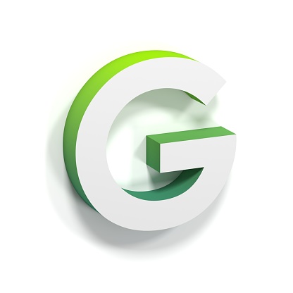 Green gradient and soft shadow font. Letter G. 3D render illustration isolated on white background