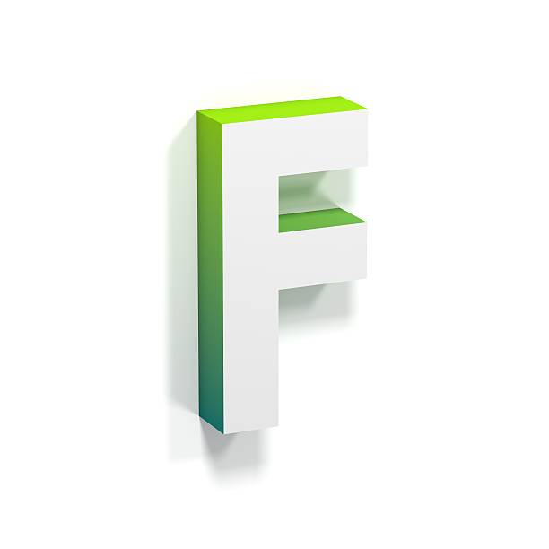 Green gradient and soft shadow letter F Green gradient and soft shadow font. Letter F. 3D render illustration isolated on white background ortogonal stock pictures, royalty-free photos & images